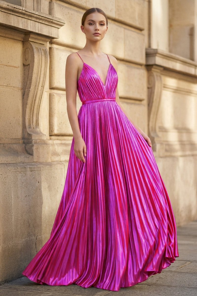 slim fit dress slacks Gold A-Line Spaghetti Straps V-Neck Metallic Long Prom Dress Gold / 16