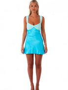 Leya | Blue - Sweetheart A Line Satin Pleated Short Homecoming Dresses