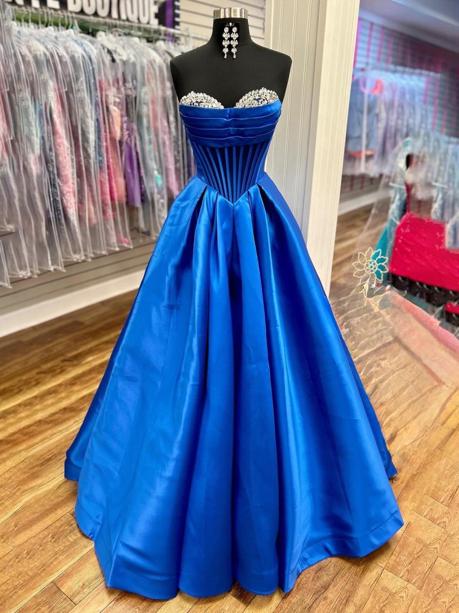 A-Line Beaded Sweetheart Royal Blue Satin Prom Dress A-Line Beaded Sweetheart Royal Blue Satin Prom Dress