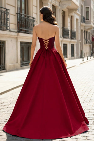 A - Line Beaded Sweetheart Royal Blue Satin Prom Dress - KissProm