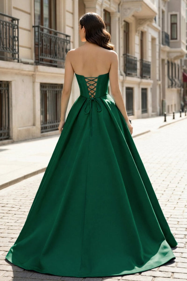 A - Line Beaded Sweetheart Royal Blue Satin Prom Dress - KissProm
