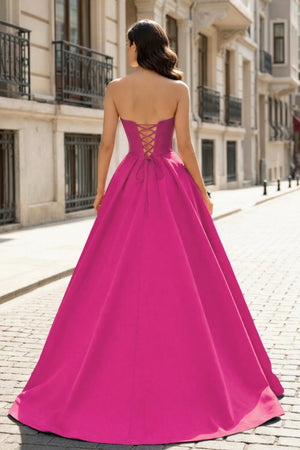 A - Line Beaded Sweetheart Royal Blue Satin Prom Dress - KissProm