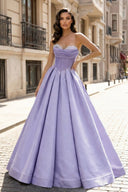 A - Line Beaded Sweetheart Royal Blue Satin Prom Dress - KissProm