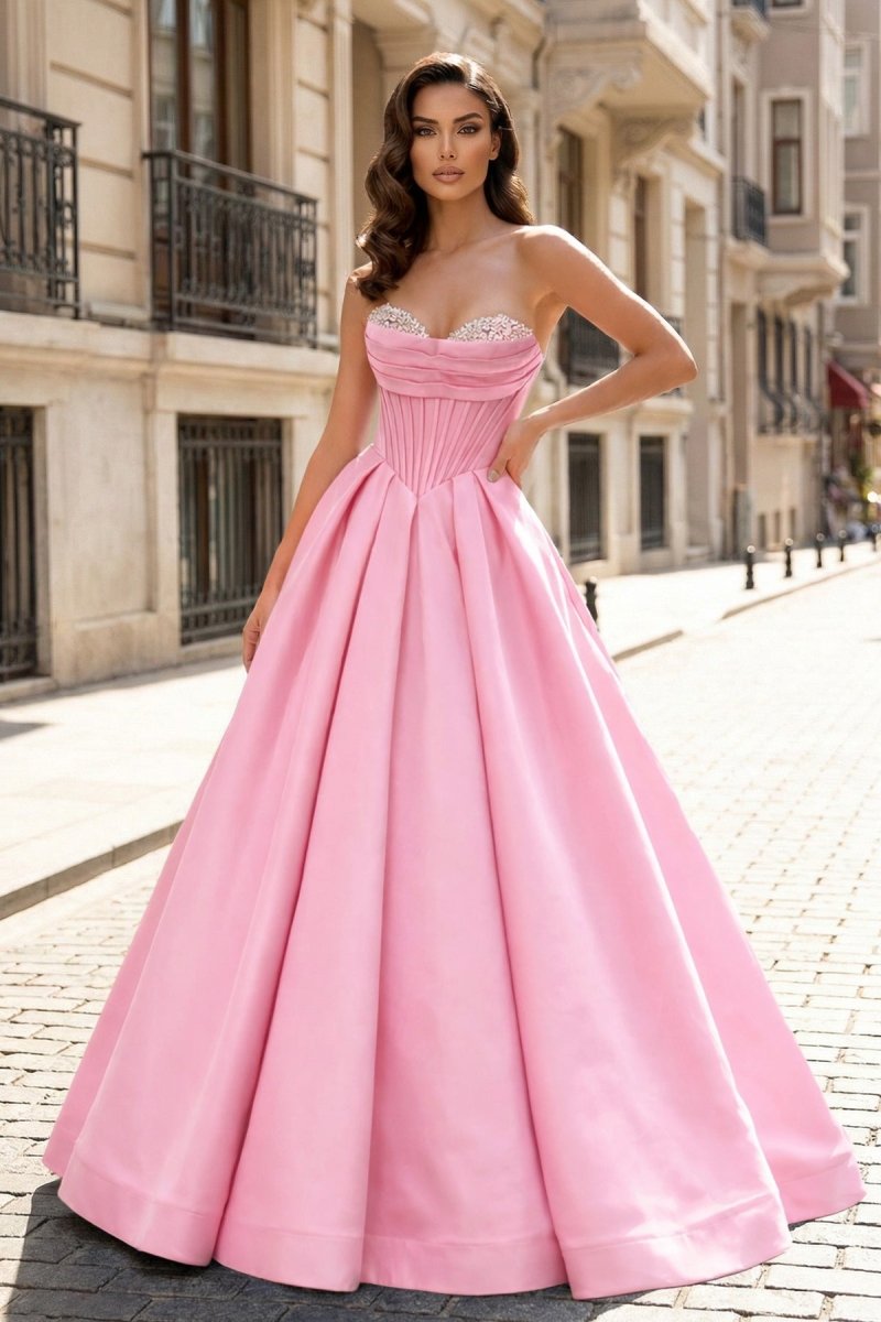 A - Line Beaded Sweetheart Royal Blue Satin Prom Dress - KissProm
