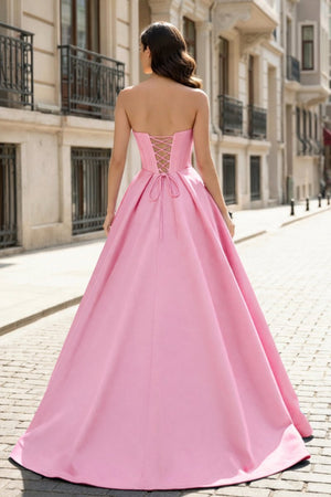 A - Line Beaded Sweetheart Royal Blue Satin Prom Dress - KissProm
