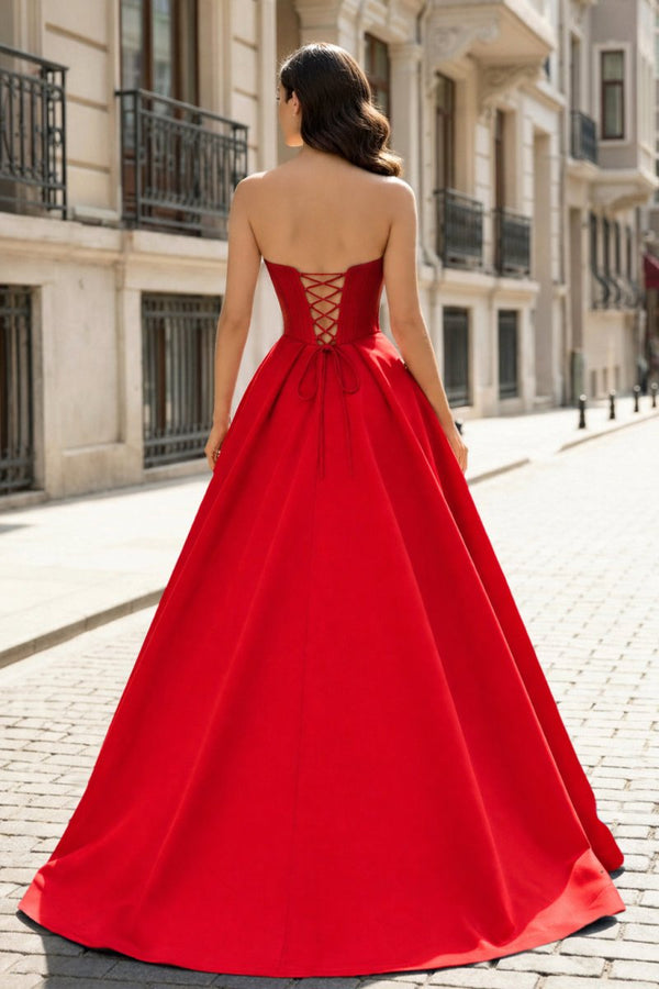 A - Line Beaded Sweetheart Royal Blue Satin Prom Dress - KissProm
