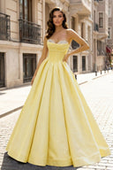 A - Line Beaded Sweetheart Royal Blue Satin Prom Dress - KissProm