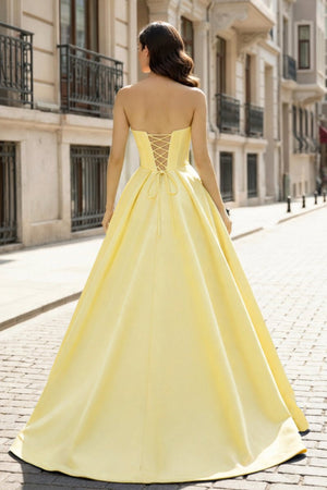 A - Line Beaded Sweetheart Royal Blue Satin Prom Dress - KissProm