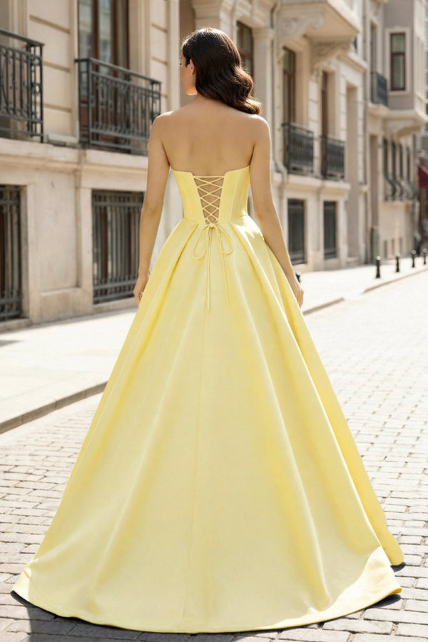 A - Line Beaded Sweetheart Royal Blue Satin Prom Dress - KissProm