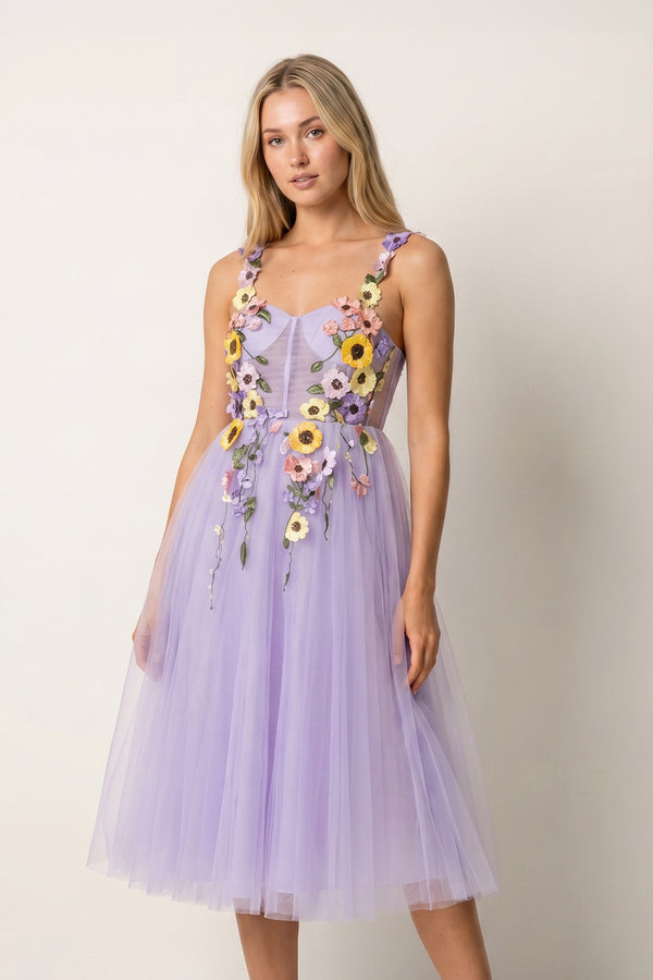 Amabel | 3D Flower Tulle Ankle Length Prom Dresses