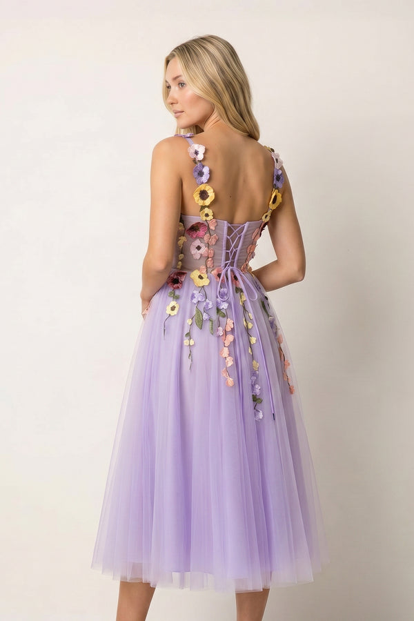 Amabel | 3D Flower Tulle Ankle Length Prom Dresses