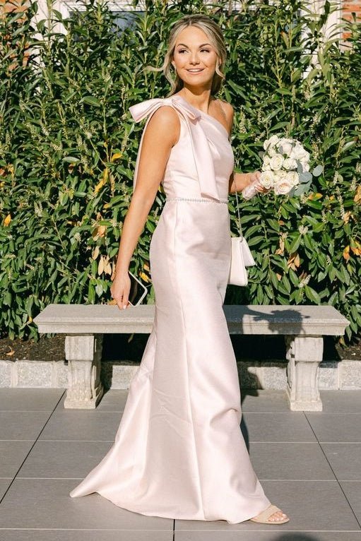 bridesmaid dresses scranton pa One Shoulder Stretch Matte Satin Sheath Long Bridesmaid Dresses