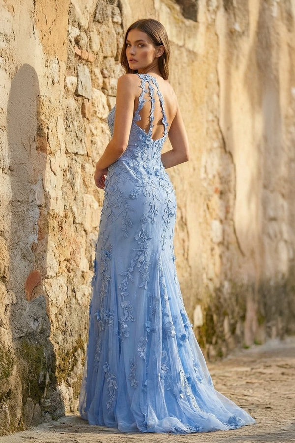Mermaid One Shoulder Lace Long Prom Dress with Slit - KissProm