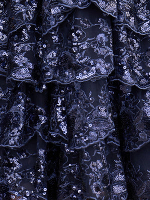 Oceane | Light Blue Rosette Sequin Baby Doll Short Party Dress