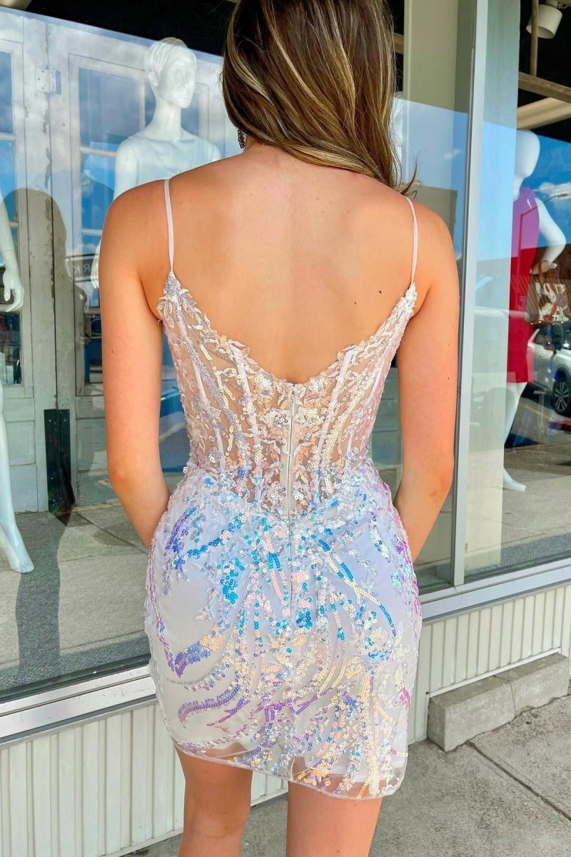 Light Blue Sequin Lace Sweetheart Fitted Mini Party Dresses Light Blue Sequin Lace Sweetheart Fitted Mini Party Dresses