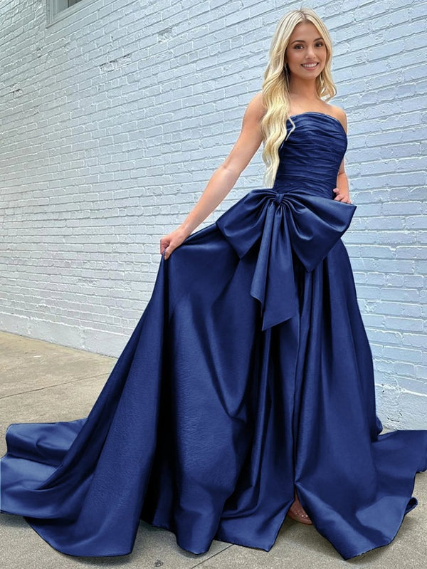 Maisie |A-line Strapless Taffeta Long Prom Dress With Slit