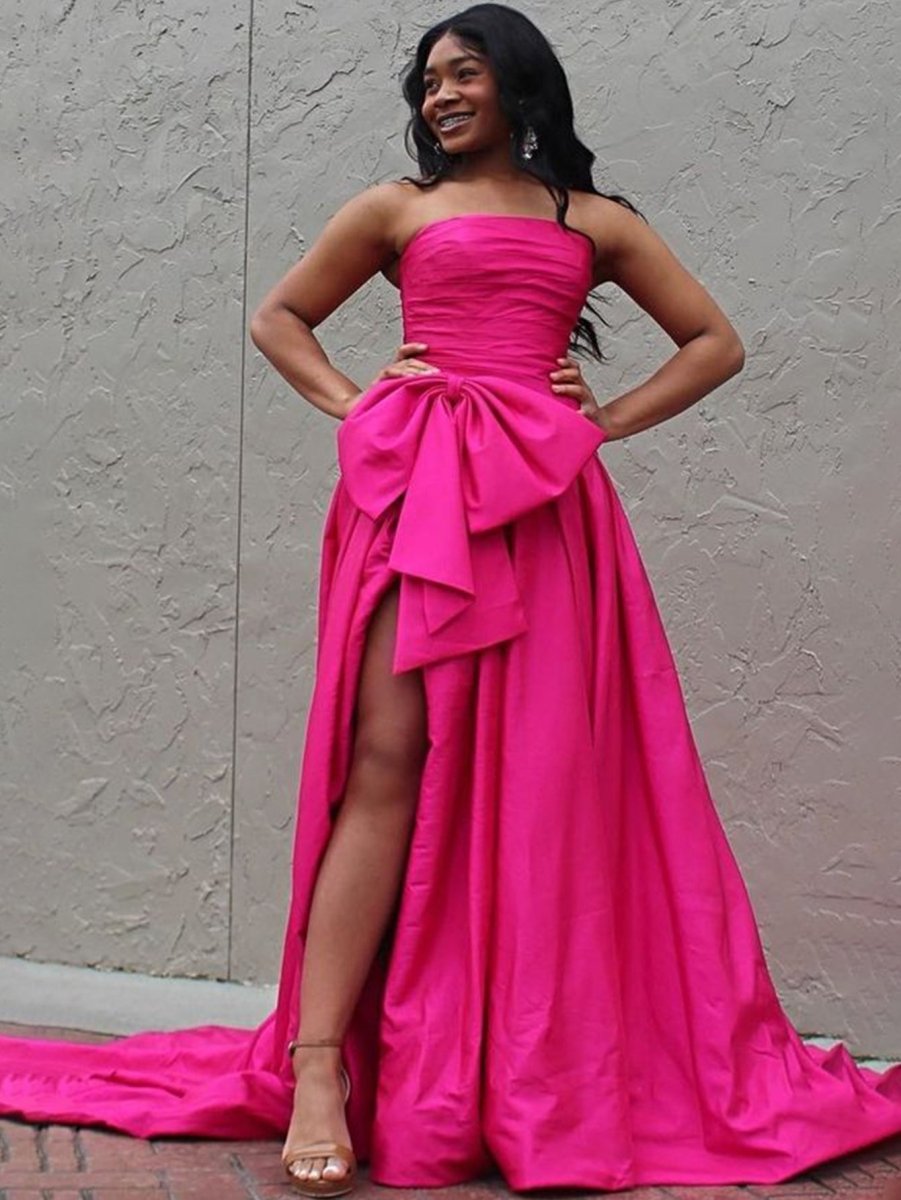 Maisie |A-line Strapless Taffeta Long Prom Dress With Slit
