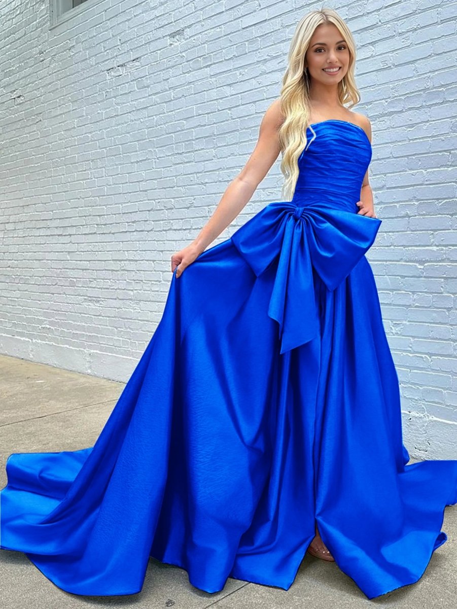 A-line Strapless Taffeta Long Prom Dress With Slit A-line Strapless Taffeta Long Prom Dress With Slit