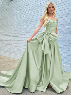 Maisie |A-line Strapless Taffeta Long Prom Dress With Slit