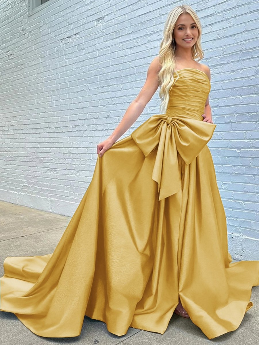 Maisie |A-line Strapless Taffeta Long Prom Dress With Slit