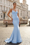 Light Lilac Halter Satin Mermaid Long Prom Dresses with Beading