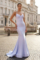 Light Lilac Halter Satin Mermaid Long Prom Dresses with Beading - KissProm