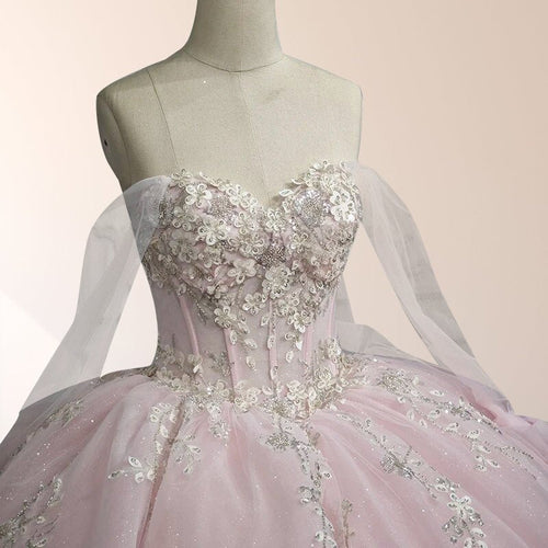 Light Pink Bow Strapless Ball Gown - Dress for Quinceañera & Coming-of-Age Party gh6949