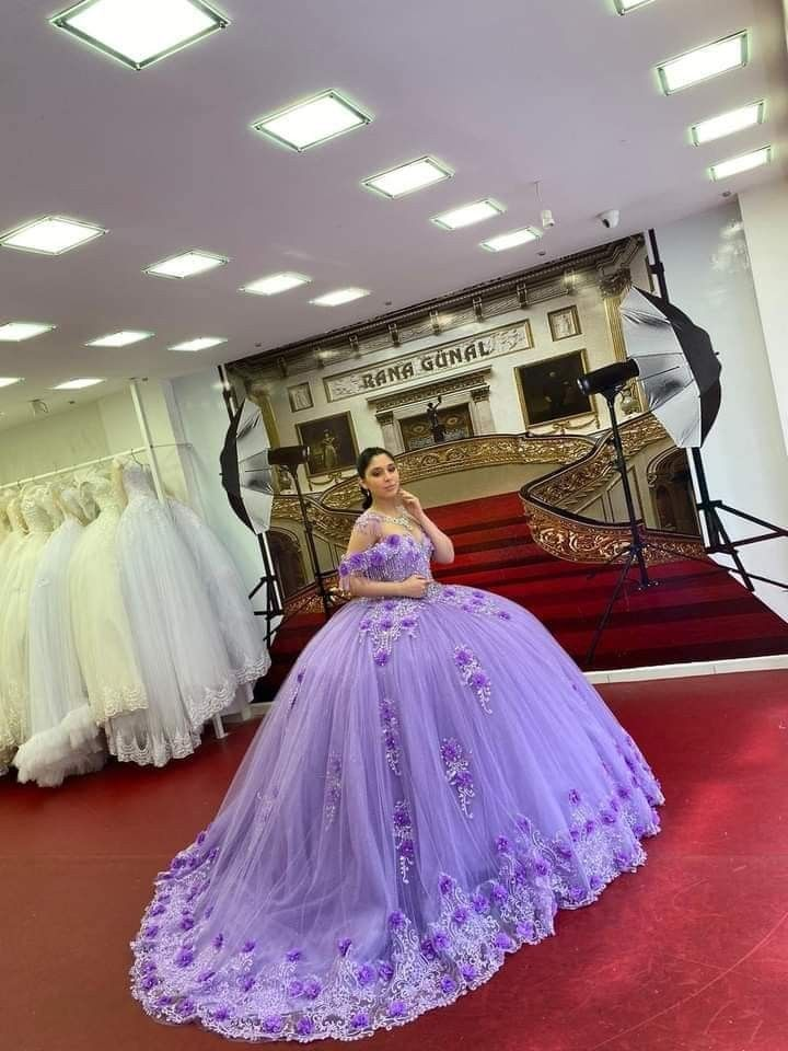 Ball Gown Lace Off-the-Shoulder Lavender Quinceanera Dress