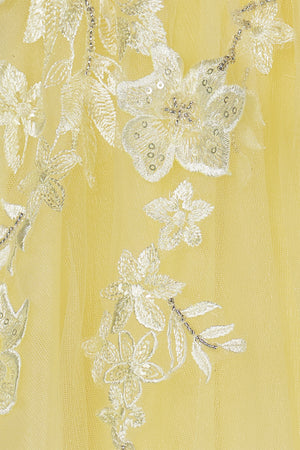 Light Yellow One Shoulder 3D Appliques Beading Long Prom Dress with Slit