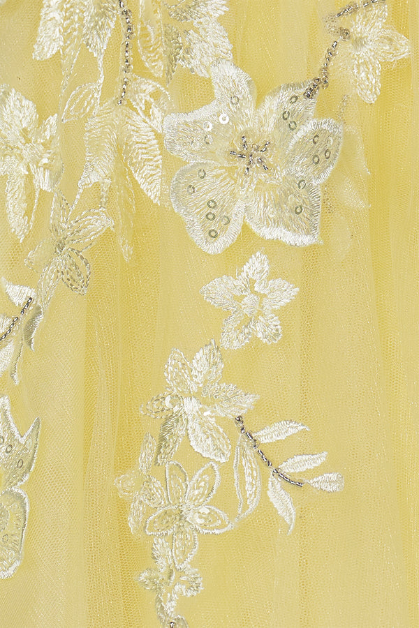 Light Yellow One Shoulder 3D Appliques Beading Long Prom Dress with Slit