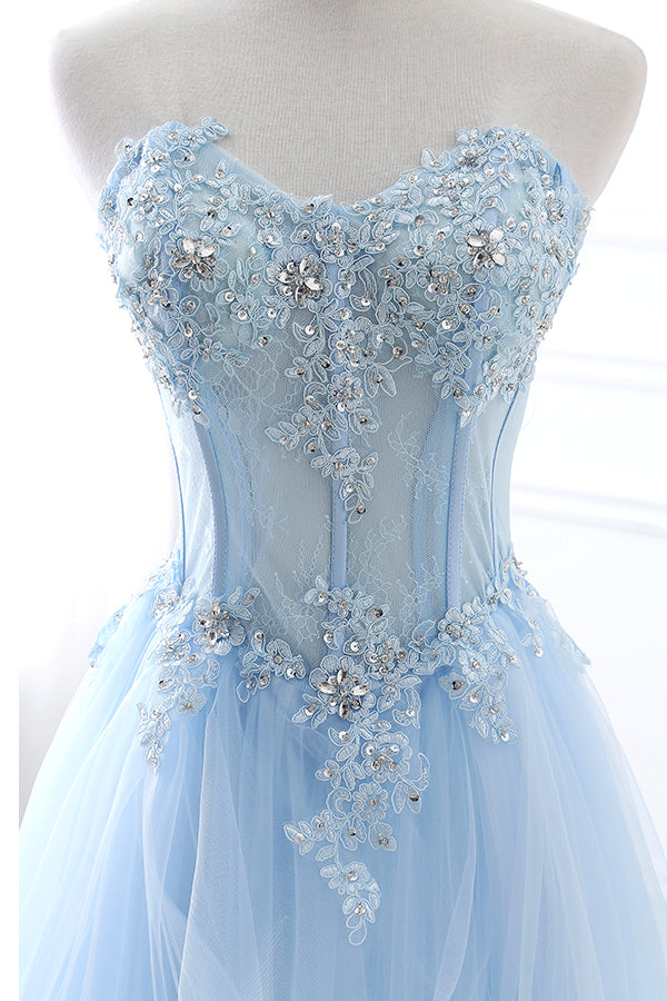 Bailee | Light Blue Beaded Long Prom Dress