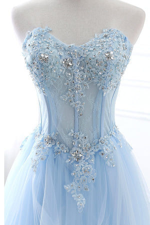 Bailee | Light Blue Beaded Long Prom Dress