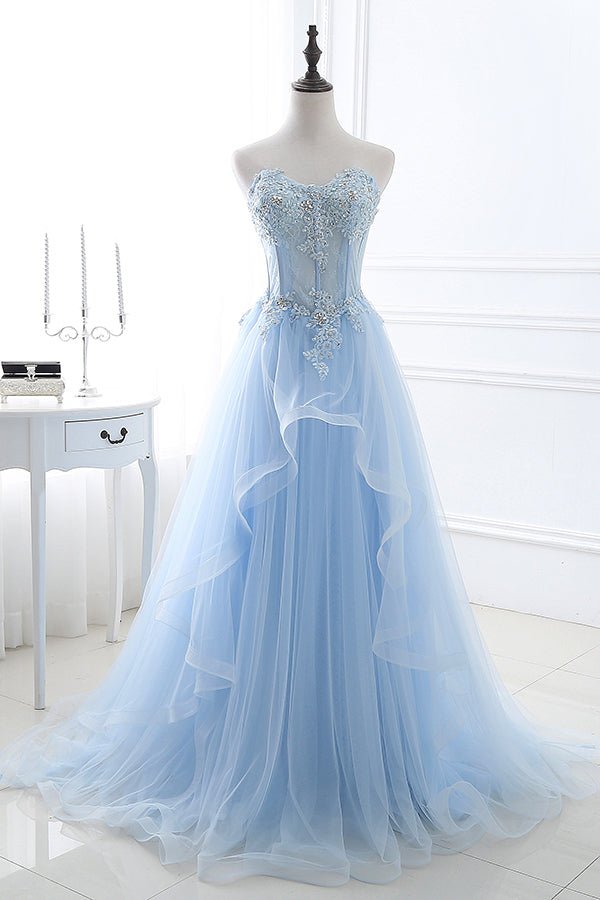Bailee Light Blue Beaded A-Line Prom Dress