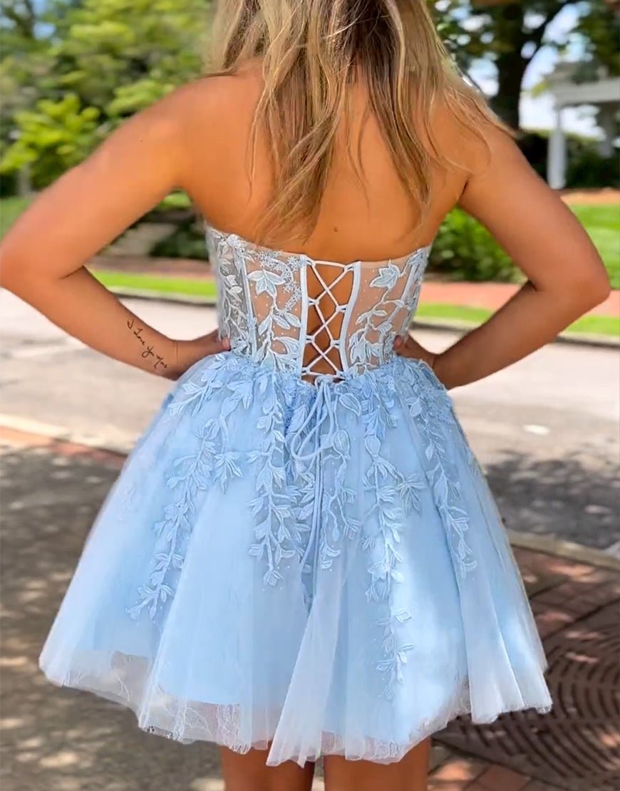 Yasmin Short A-line Sweetheart Corset Homecoming Dress with Appliques Yasmin Short A-line Sweetheart Corset Homecoming Dress with Appliques