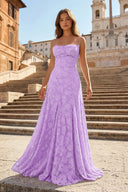 Pink A-Line Lace Floral Spaghetti Straps Long Prom Dresses – Prom Dresses by KissProm | Available at KissProm