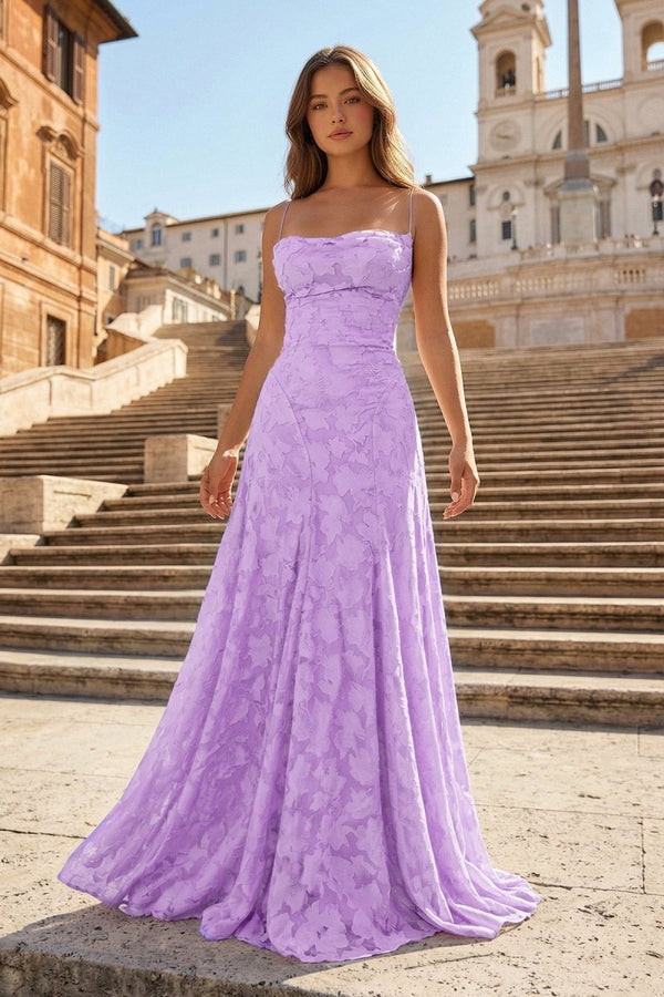 Pink A-Line Lace Floral Spaghetti Straps Long Prom Dresses – Prom Dresses by KissProm | Available at KissProm