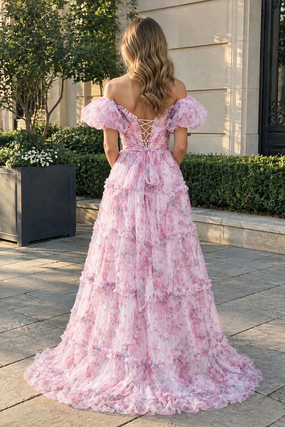 Lilac A Line Off The Shoulder Floral Tulle Prom Dress | KISSPROM