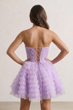 Lilac A-Line Ruffled Strapless Corset Short Homecoming Dress | KISSPROM