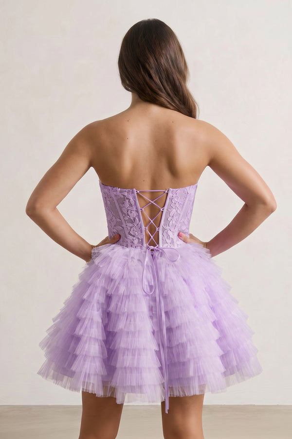 Lilac A-Line Ruffled Strapless Corset Short Homecoming Dress | KISSPROM