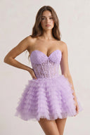 Lilac A-Line Ruffled Strapless Corset Short Homecoming Dress | KISSPROM