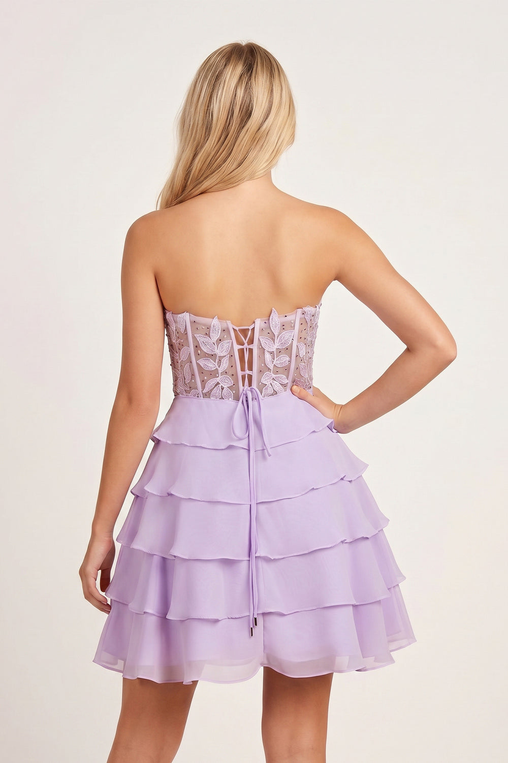 Black A-Line Strapless Tiered Corset Short Homecoming Dress with Appliques - KISSPROM