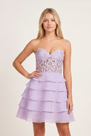 Lilac A-Line Strapless Tiered Corset Short Homecoming Dress with Appliques - KISSPROM