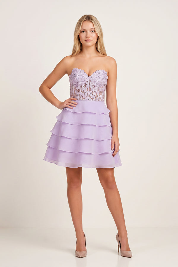 purple tiered homecoming dress Cicinia Chiffon Dresses Short Sheath Spaghett Candy Pink Luuvis Sparkly Hot Pink A-Line