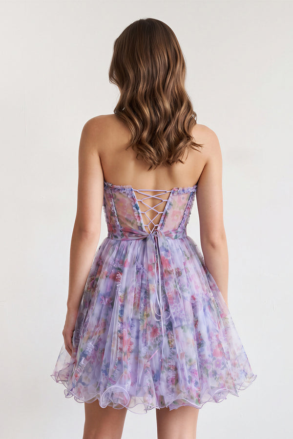 Lilac A Line Sweetheart Floral Homecoming Dress (2) | KISSPROM