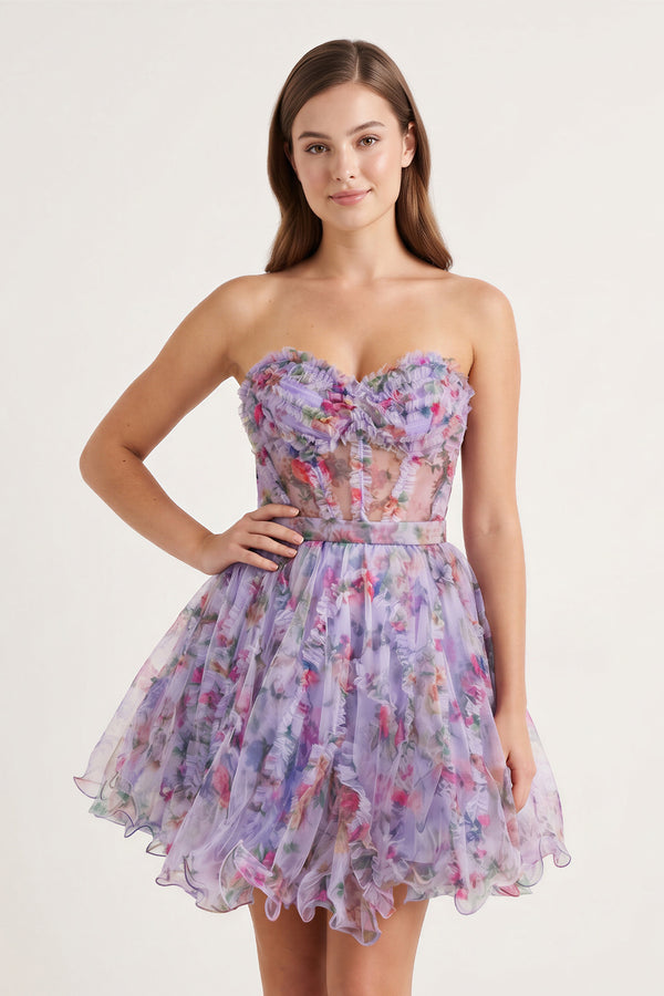 Lilac A Line Sweetheart Floral Homecoming Dress | KISSPROM