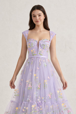 Lilac A Line Sweetheart Long Prom Dress with Embroidery | KISSPROM