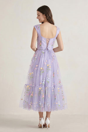 Lilac A Line Sweetheart Long Prom Dress with Embroidery | KISSPROM