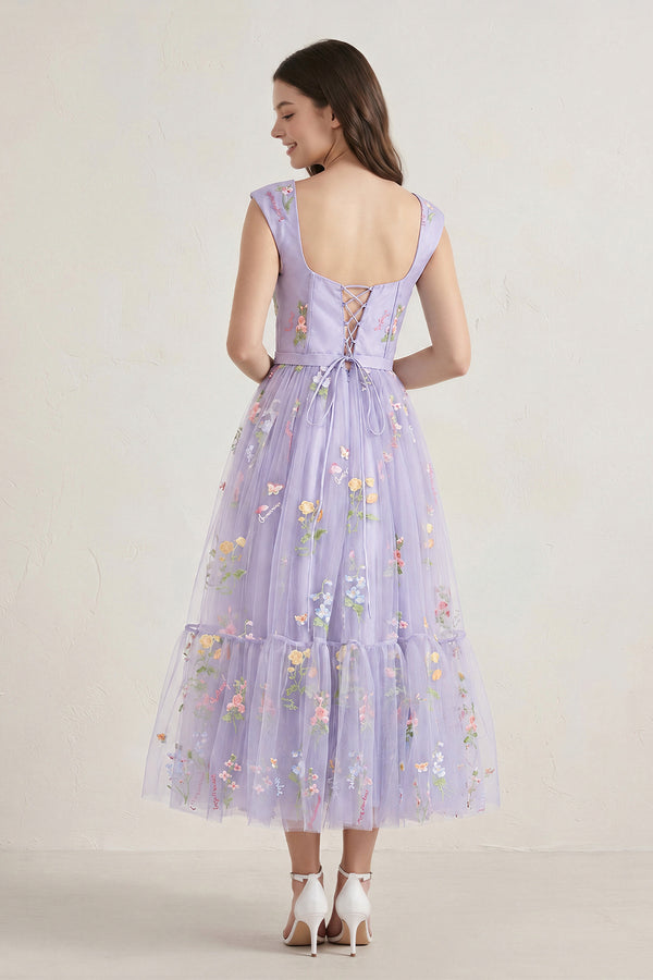 Lilac A Line Sweetheart Long Prom Dress with Embroidery | KISSPROM