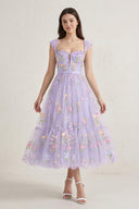 Lilac A Line Sweetheart Long Prom Dress with Embroidery | KISSPROM