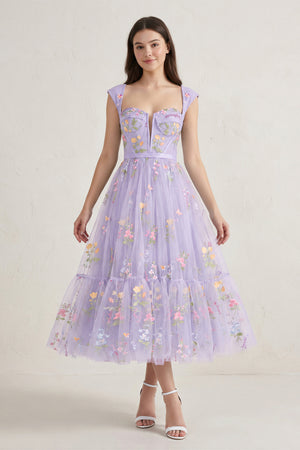 Lilac A Line Sweetheart Long Prom Dress with Embroidery | KISSPROM